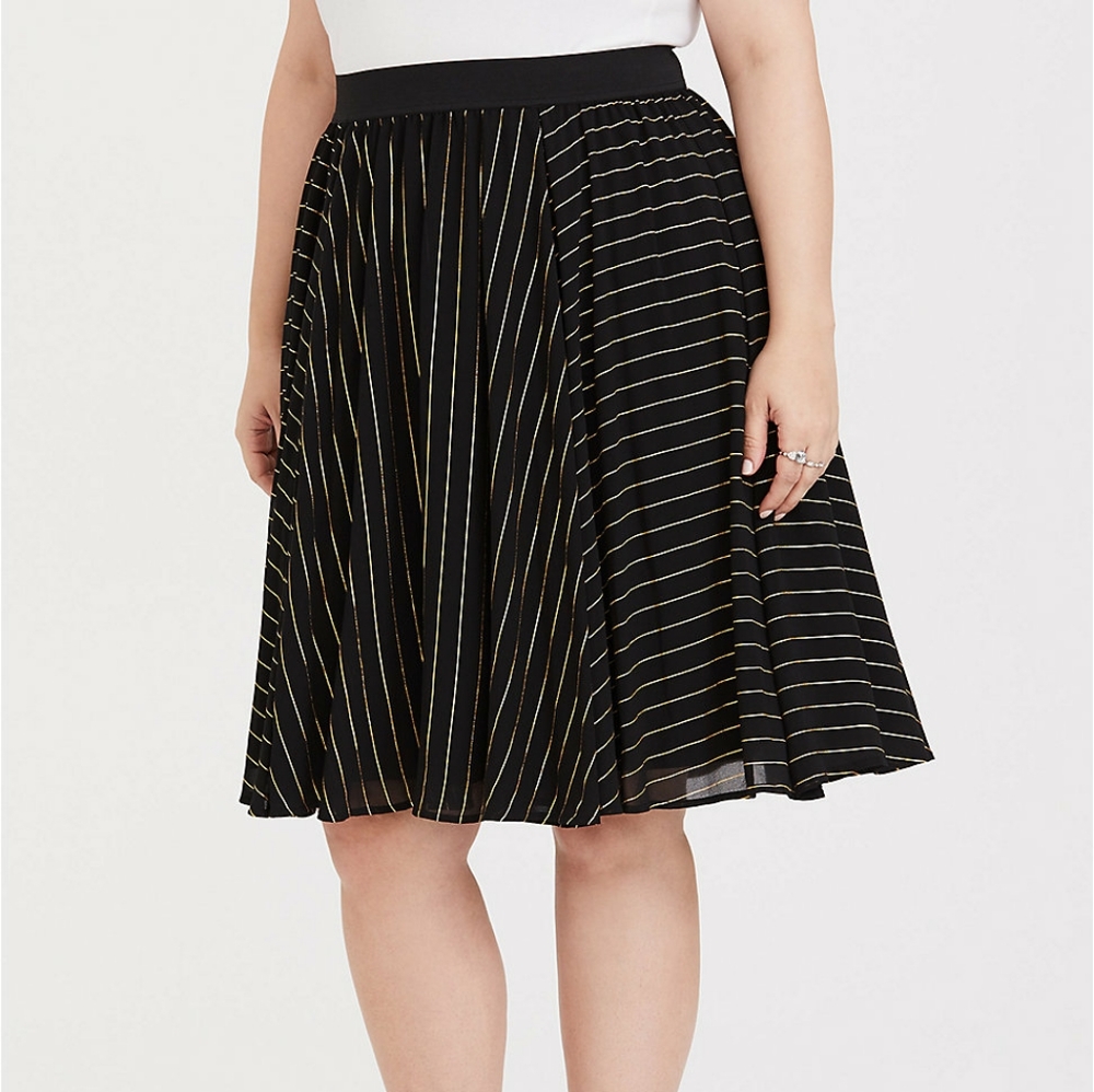 Torrid Black Gold-Striped Chiffon Midi Skirt 1/2